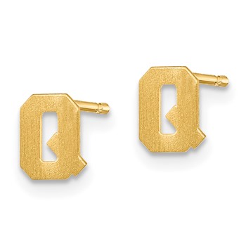 Sterling Silver Gold-plated Brushed Letter Q Initial Post Earrings — alternate view