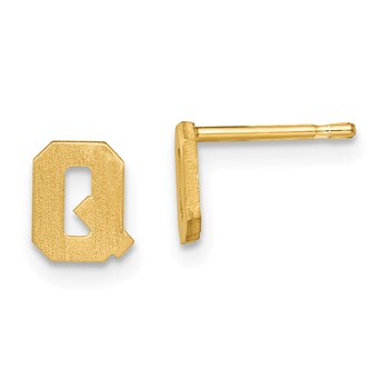 Sterling Silver Gold-plated Brushed Letter Q Initial Post Earrings