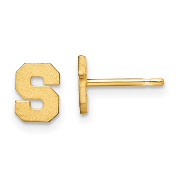 14KY Brushed  Letter S Initial Post Earrings