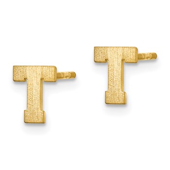 Sterling Silver Gold-plated Brushed Letter T Initial Post Earrings — alternate view