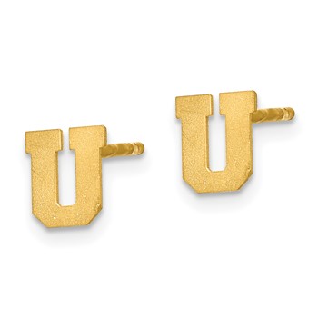 Sterling Silver Gold-plated Brushed Letter U Initial Post Earrings — alternate view