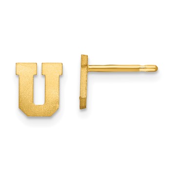 Sterling Silver Gold-plated Brushed Letter U Initial Post Earrings