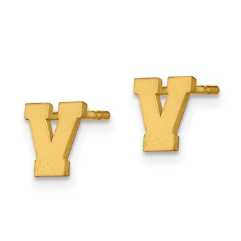 Sterling Silver Gold-plated Brushed Letter V Initial Post Earrings — alternate view