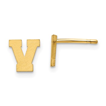 Sterling Silver Gold-plated Brushed Letter V Initial Post Earrings