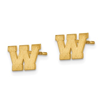 Sterling Silver Gold-plated Brushed Letter W Initial Post Earrings — alternate view