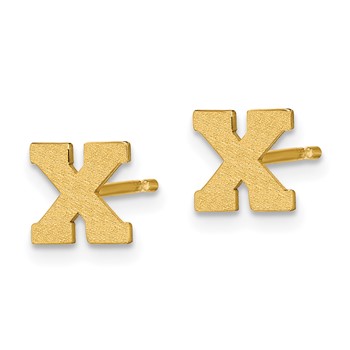 Sterling Silver Gold-plated Brushed Letter X Initial Post Earrings — alternate view