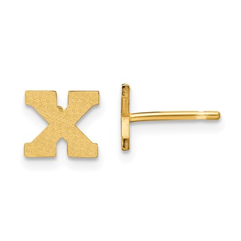 Sterling Silver Gold-plated Brushed Letter X Initial Post Earrings