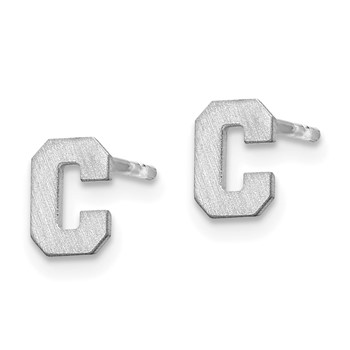 Sterling Silver Rhodium-plated Brushed Letter C Initial Post Earrings — alternate view