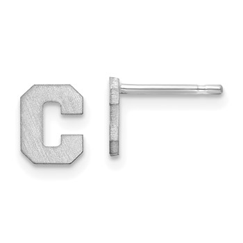 Sterling Silver Rhodium-plated Brushed Letter C Initial Post Earrings