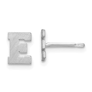Sterling Silver Rhodium-plated Brushed Letter E Initial Post Earrings