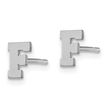 Sterling Silver Rhodium-plated Brushed Letter F Initial Post Earrings — alternate view