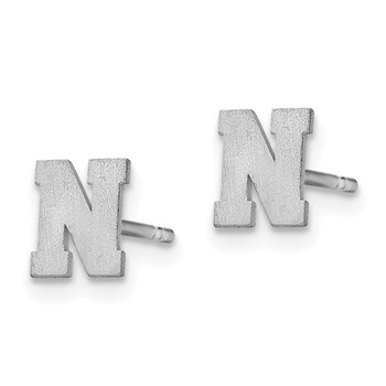 Sterling Silver Rhodium-plated Brushed Letter N Initial Post Earrings — alternate view