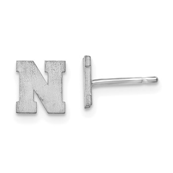 Sterling Silver Rhodium-plated Brushed Letter N Initial Post Earrings