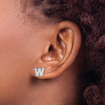 Sterling Silver Rhodium-plated Brushed Letter W Initial Post Earrings — alternate view