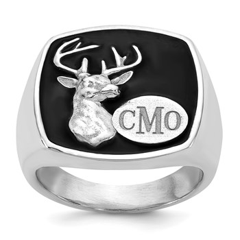 Sterling Silver/Rhod-plated Epoxy Monogram Deer Cushion Ring