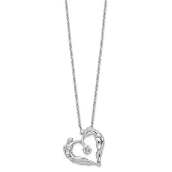 Sterling Silver Polished Large CZ Lovers Heart Necklace — alternate view
