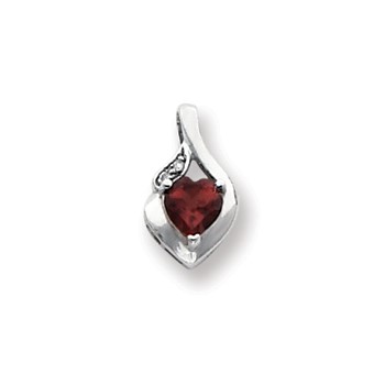 14k White Gold 6mm Heart Garnet AA Diamond pendant