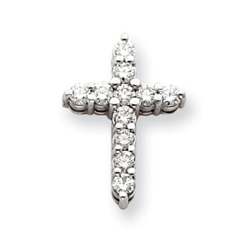 14k White Gold AA Diamond Cross Pendant