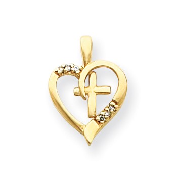 14k AA Diamond Heart & Cross Pendant