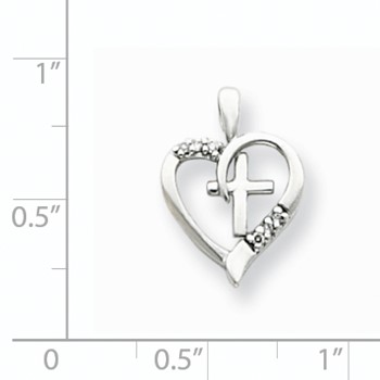 14k White Gold AA Diamond Heart & Cross Pendant — alternate view