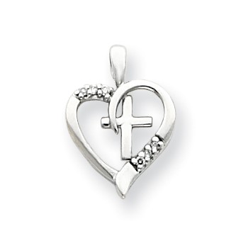 14k White Gold VS Diamond Heart & Cross Pendant