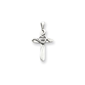 14k White Gold A Diamond cross pendant