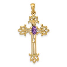 Image of 14k Polished Amethyst Cross Pendant