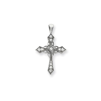 14k White Gold A Diamond cross pendant