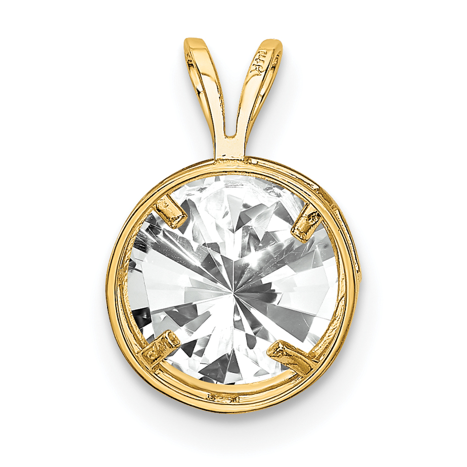 CZ 8mm Round Cubic Zirconia Bezel Pendant Charm Real 14k Yellow Gold 13x9mm detailed image 3
