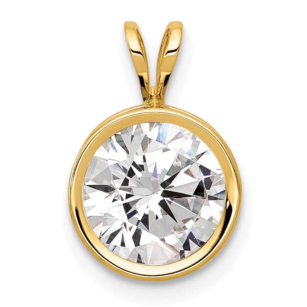 CZ 8mm Round Cubic Zirconia Bezel Pendant Charm Real 14k Yellow Gold 13x9mm main product image