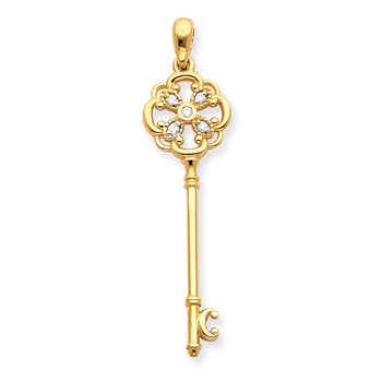 14K AA Diamond Key Pendant