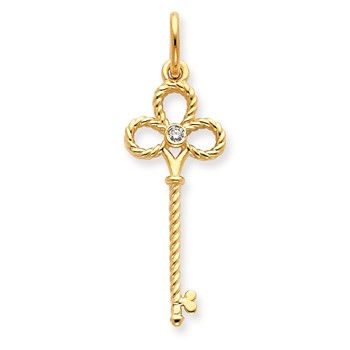 14K AA Diamond Key Pendant