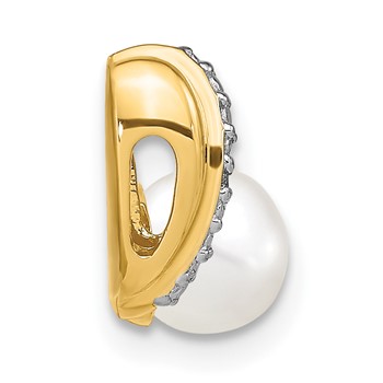 14k 6-7mm White Round Freshwater Cultured Pearl and Diamond Pendant — alternate view