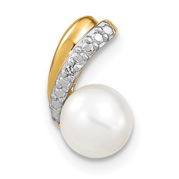 14k 6-7mm White Round Freshwater Cultured Pearl and Diamond Pendant