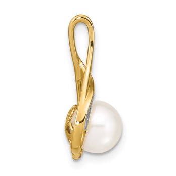 14k 7-8mm White Round Freshwater Cultured Pearl and Diamond Pendant — alternate view