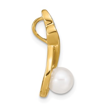 14k 6-7mm White Round Freshwater Cultured Pearl and Diamond Pendant — alternate view