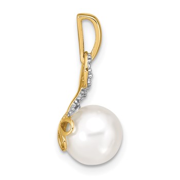 14k 7-8mm Round White Freshwater Cultured Pearl and Diamond Pendant — alternate view