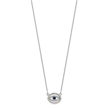 14k White Gold Small Diamond and Sapphire Halo Evil Eye Necklace — alternate view