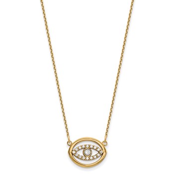 14ky Medium Diamond Gold Halo Evil Eye Necklace — alternate view