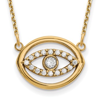 14ky Medium Diamond Gold Halo Evil Eye Necklace