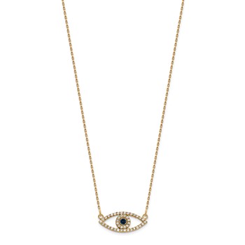 14k Small Diamond and Sapphire Evil Eye Necklace — alternate view