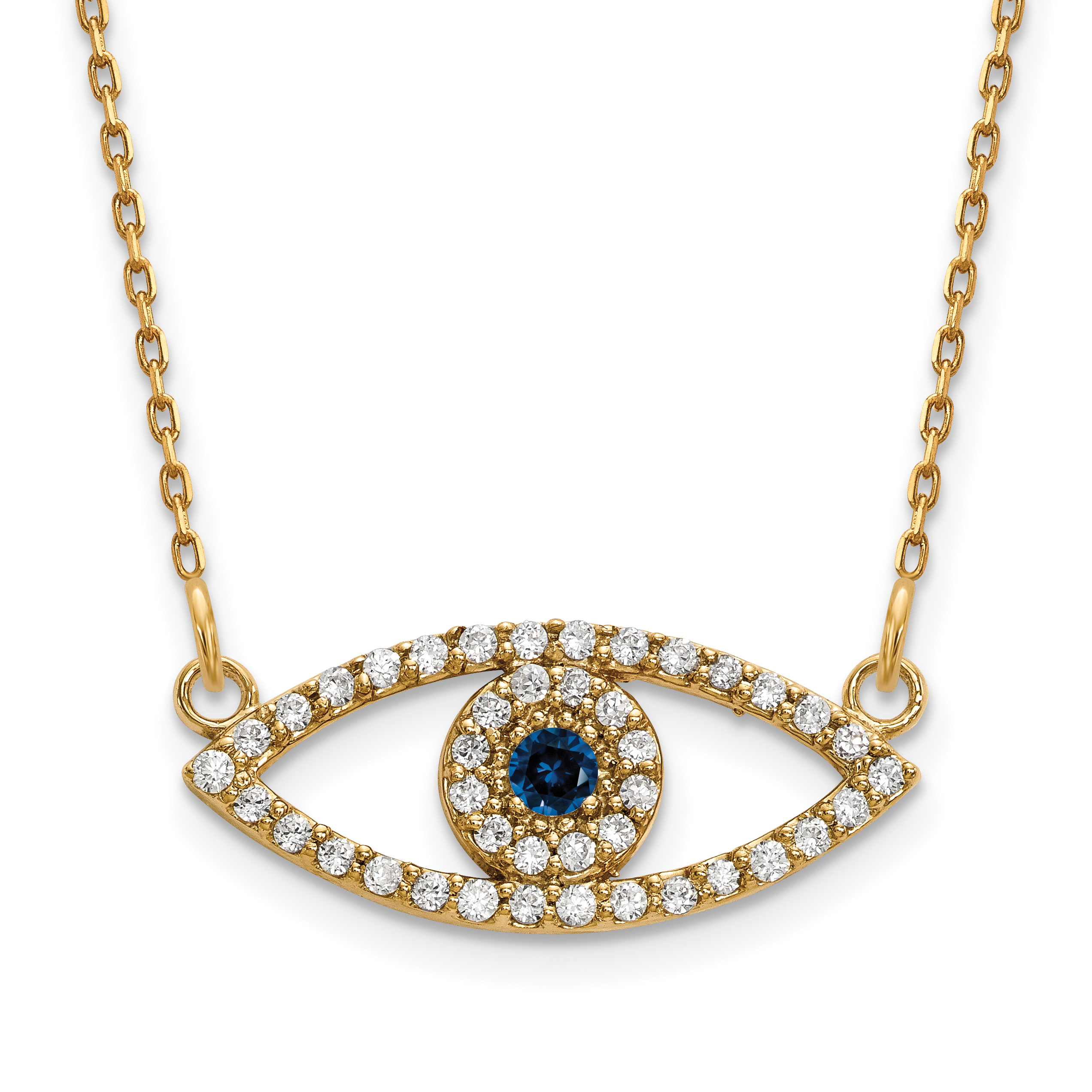 14k Small Diamond and Sapphire Evil Eye Necklace