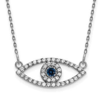 14k White Gold Small Diamond and Sapphire Evil Eye Necklace
