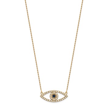 14k Medium Diamond and Sapphire Evil Eye Necklace — alternate view