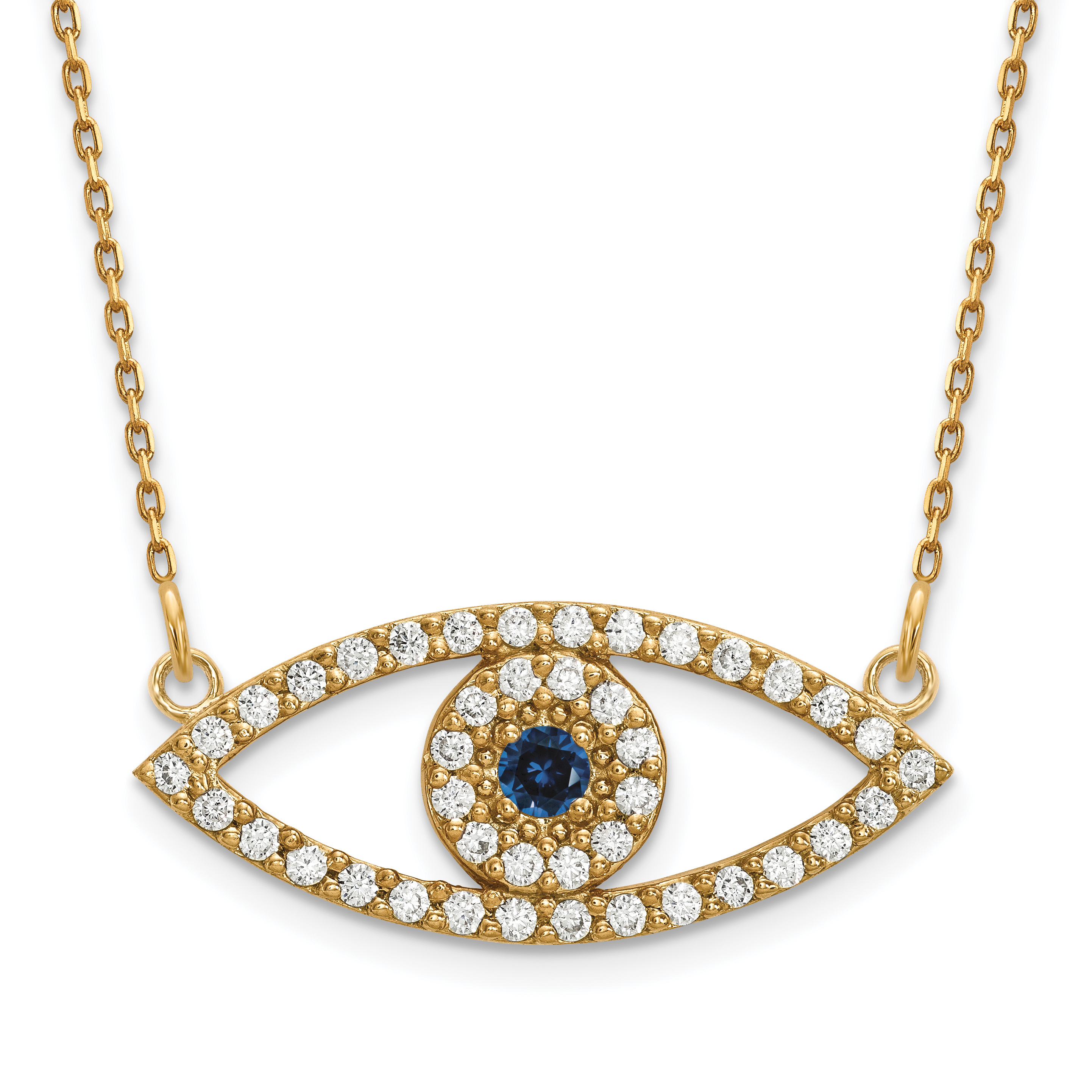 14k Polished 1/2 carat Diamond and Sapphire Medium Evil Eye 18 inch Necklace