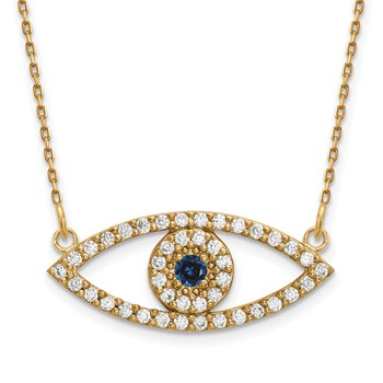 14k Medium Diamond and Sapphire Evil Eye Necklace