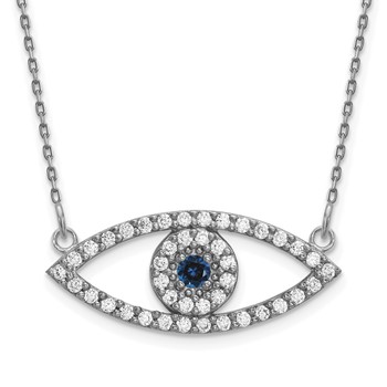 14k White Gold Medium Diamond and Sapphire Evil Eye Necklace