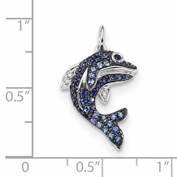 14k White Gold Diamond and Blue Sapphire Dolphin Pendant — alternate view