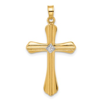 14k Polished and Grooved Hollow Diamond Cross Pendant