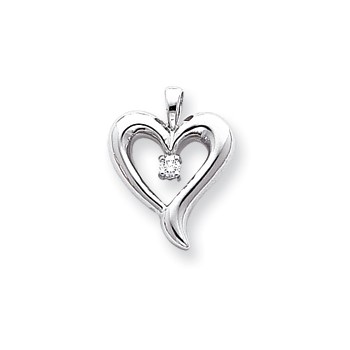 14k White Gold A Diamond heart pendant